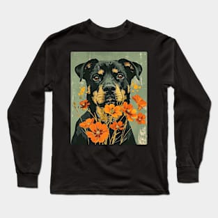 Rottweiler dog Flowers Photo Art Design For Dog Onwer Long Sleeve T-Shirt